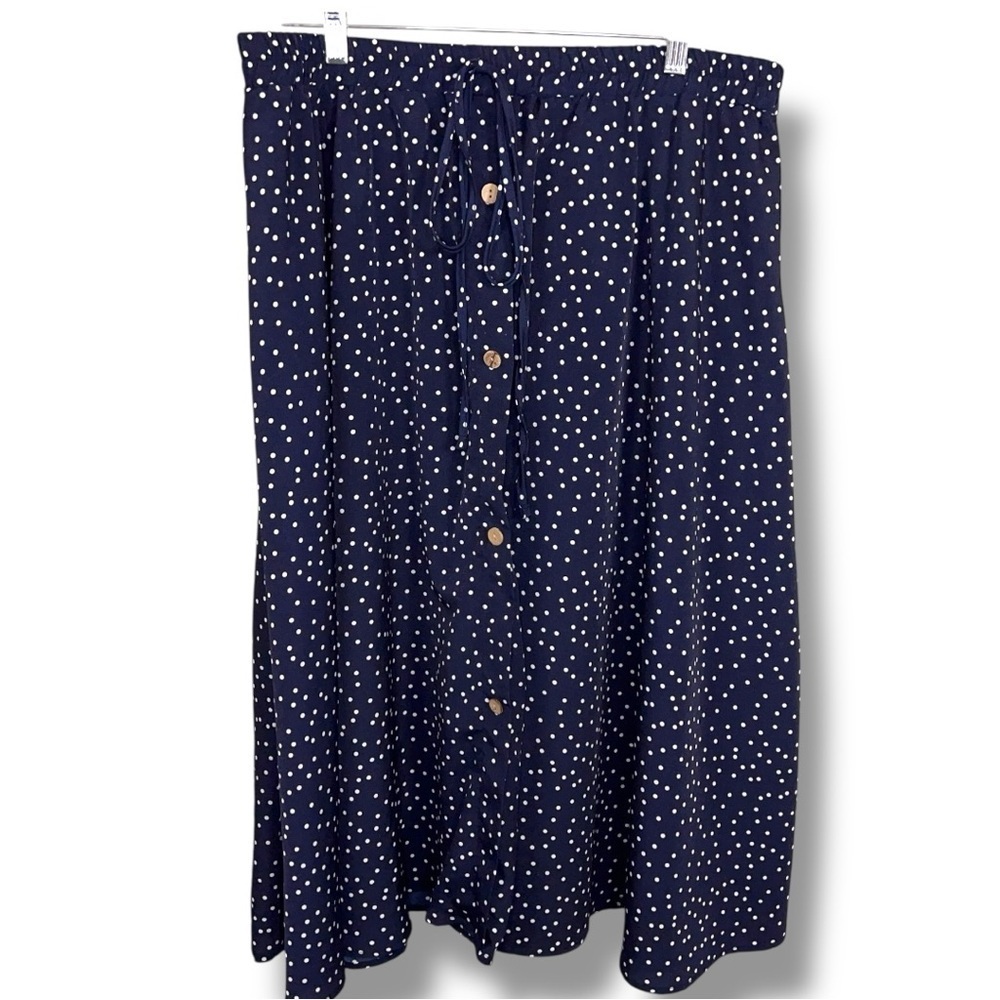 3XL Blue White Polka Dot Skirt Elastic Waistband Retro Pinup Plus Long Skirt